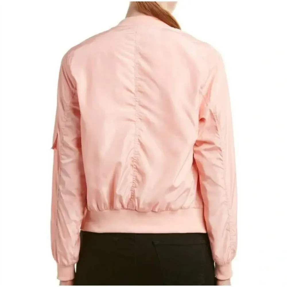 Love Tree Shiny Zip Up Bomber Jacket Pink Sheen Womens Size Large - Picture 2 of 15